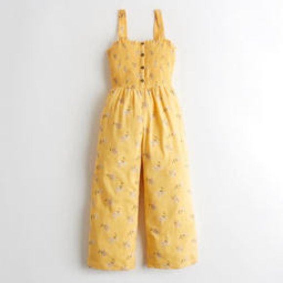 NWT Hollister Yellow Floral Crop Wide-Leg Linen Blend Jumpsuit - Size Medium - Picture 6 of 6